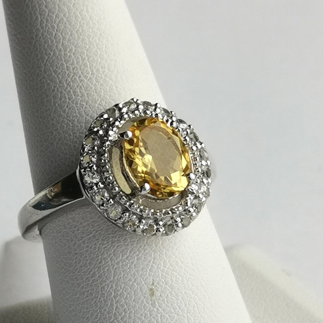 Vintage Citrine White Topaz Ring in Sterling Silver