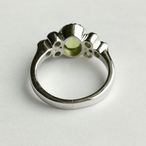 Victorian Revival Apple Green Peridot ring in Sterling Silver