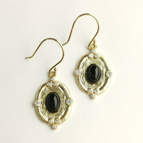 Vintage Black Onyx White Topaz Earrings in gold plated Sterling Silver