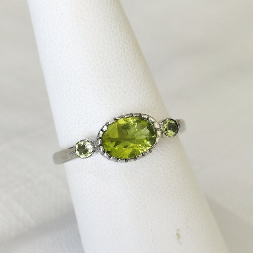 Oval Peridot Gemstone Ring in Sterling Silver