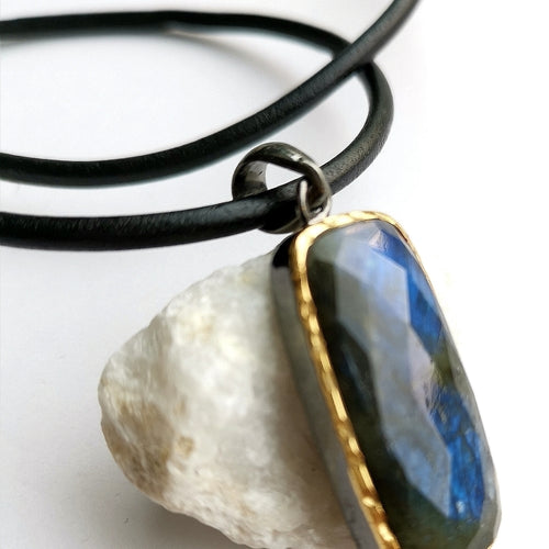 Faceted Labradorite Pendant Necklace in Sterling Silver 14k Gold Vermeil