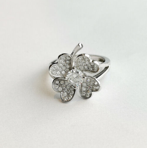 CZ Clover Flower Cocktail Ring in Sterling Silver