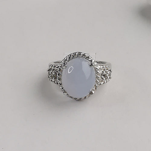 Light Blue Cabochon Chalcedony Diamond Ring