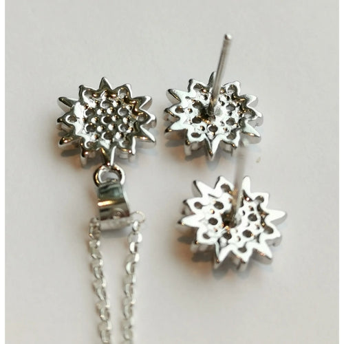 CZ Starburst Necklace Earring Set in Sterling Silver