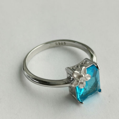 Swiss Blue Topaz and Diamond  Flower Accent Ring