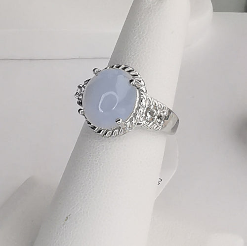 Light Blue Cabochon Chalcedony Diamond Ring