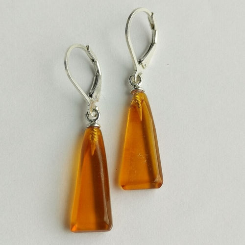 Modernist Baltic  Amber in Sterling Silver Lever Back Earrings