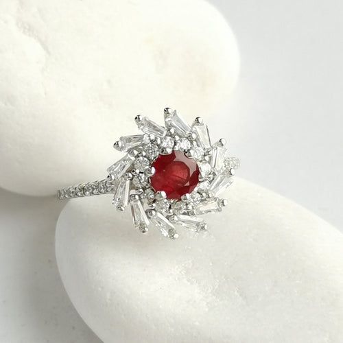 Ruby and White Sapphire Ring in Sterling Silver