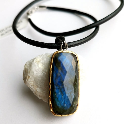 Faceted Labradorite Pendant Necklace in Sterling Silver 14k Gold Vermeil