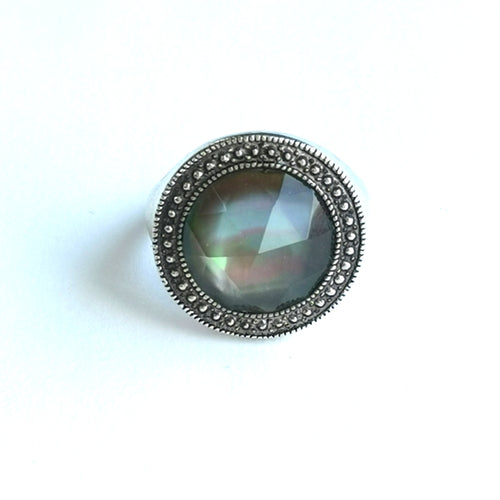 Vintage Labradorite Quartz Ring in Sterling Silver