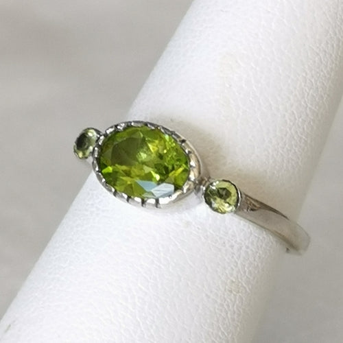 Oval Peridot Gemstone Ring in Sterling Silver