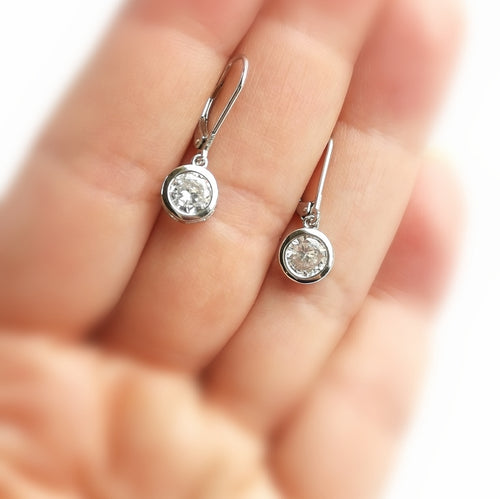 Sterling Silver CZ Dangle Earrings Lever Back