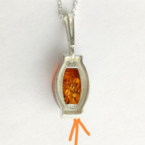 Baltic Amber Pendant Necklace in Sterling Silver with CZ accents