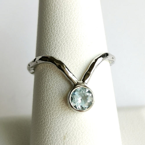 Hammered Sterling Silver Sky Blue Topaz Chevron Ring