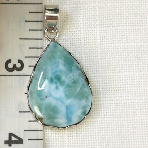 Dominican Teardrop Larimar Pendant in Sterling Silver