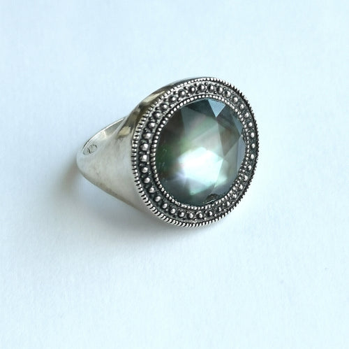 Vintage Labradorite Quartz Ring in Sterling Silver