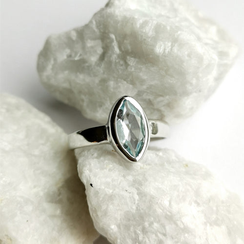 Marquise Cut Blue Topaz Ring in Sterling Silver