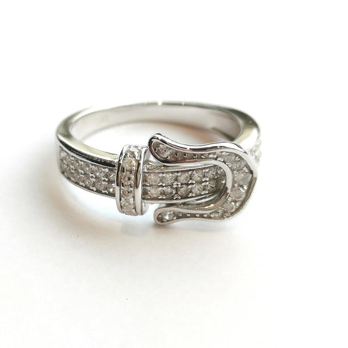 Buckle Ring Pave CZ In Sterling Silver Victorian Revival