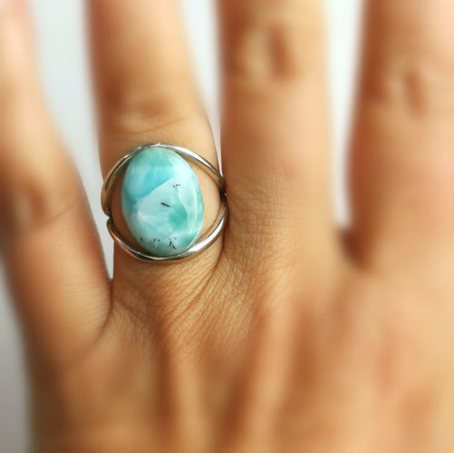 Cabochon Larimar Ring In Sterling Silver