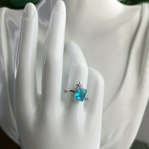 Swiss Blue Topaz and Diamond  Flower Accent Ring