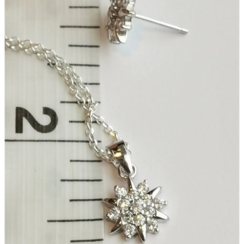 CZ Starburst Necklace Earring Set in Sterling Silver