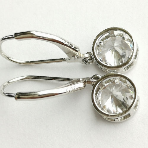 Sterling Silver CZ Dangle Earrings Lever Back