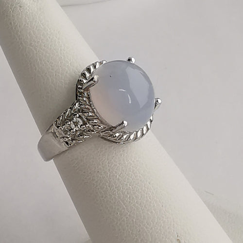 Light Blue Cabochon Chalcedony Diamond Ring