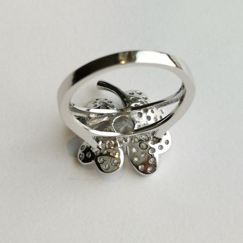 CZ Clover Flower Cocktail Ring in Sterling Silver