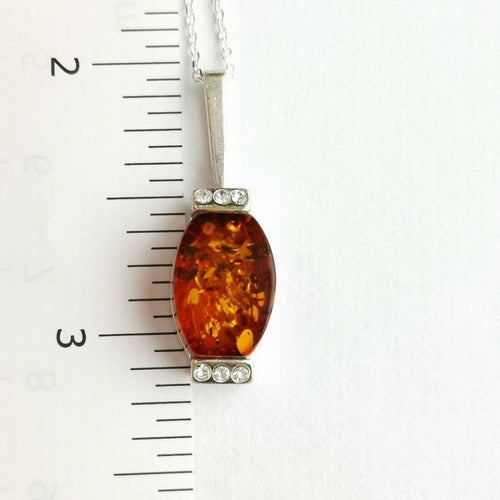 Baltic Amber Pendant Necklace in Sterling Silver with CZ accents