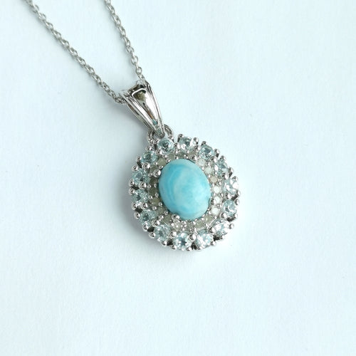 Vintage Larimar Blue Topaz Diamond Pendant Necklace