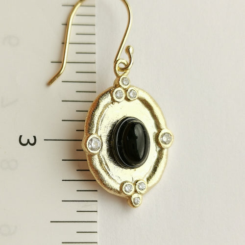 Vintage Black Onyx White Topaz Earrings in gold plated Sterling Silver