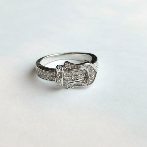 Buckle Ring Pave CZ In Sterling Silver Victorian Revival