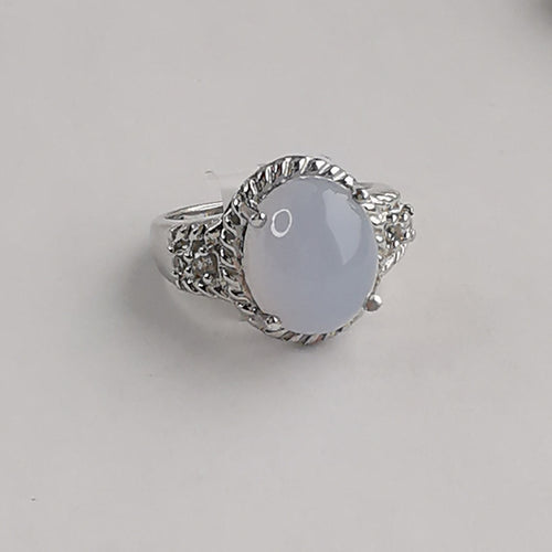 Light Blue Cabochon Chalcedony Diamond Ring