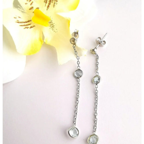 Delicate Sky Blue Topaz Dangle Drop Earrings in Sterling Silver