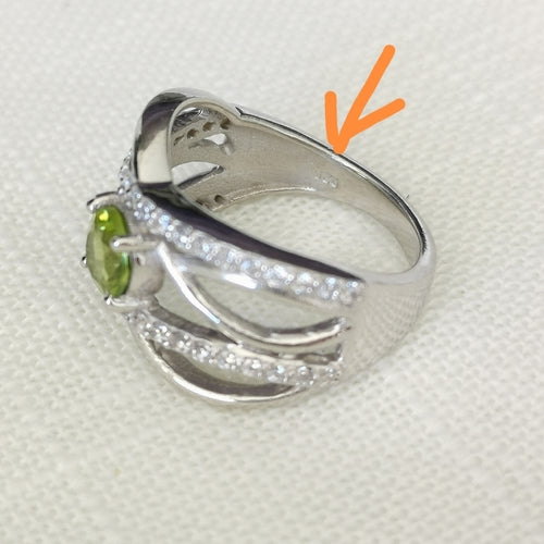 Apple Green Peridot White Topaz Waves Cocktail Ring In Sterling Silver