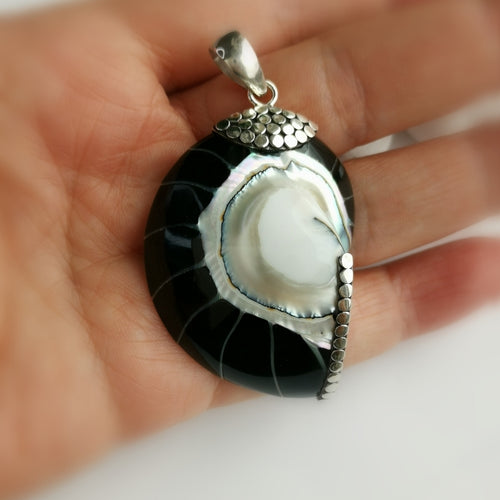 Black Nautilus Shell Pendant in Sterling Silver