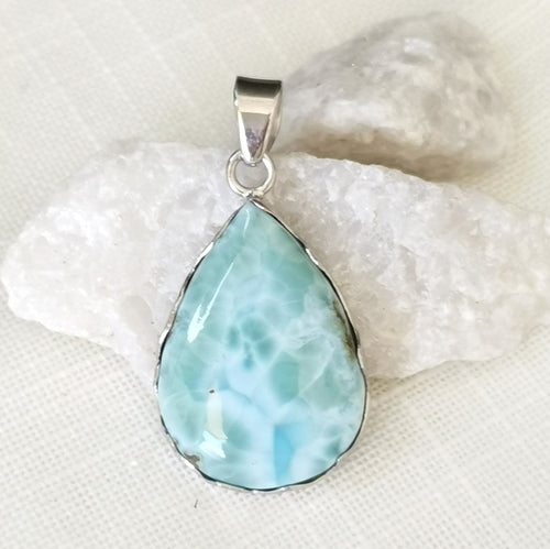 Dominican Teardrop Larimar Pendant in Sterling Silver