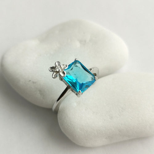 Swiss Blue Topaz and Diamond  Flower Accent Ring