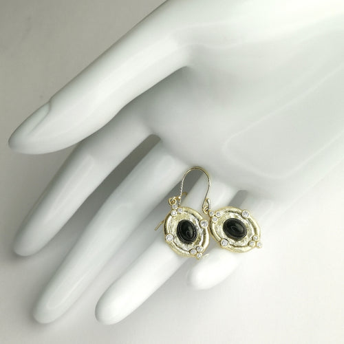 Vintage Black Onyx White Topaz Earrings in gold plated Sterling Silver