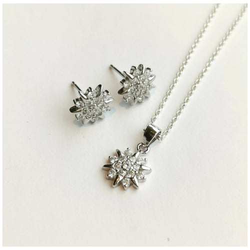 CZ Starburst Necklace Earring Set in Sterling Silver