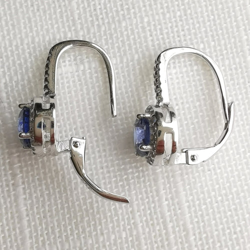 Tanzanite CZ Halo Drop Earrings in Sterling Silver Lever Back