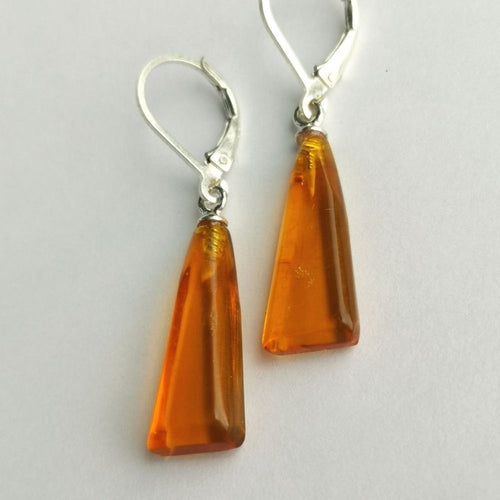 Modernist Baltic  Amber in Sterling Silver Lever Back Earrings