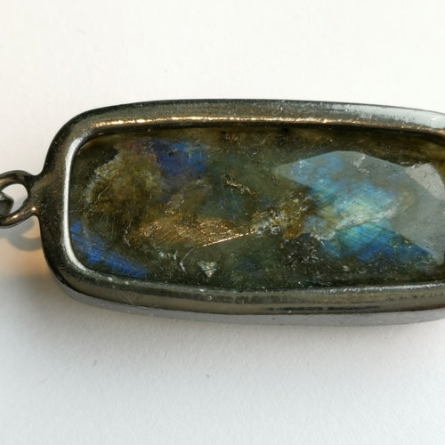 Faceted Labradorite Pendant Necklace in Sterling Silver 14k Gold Vermeil