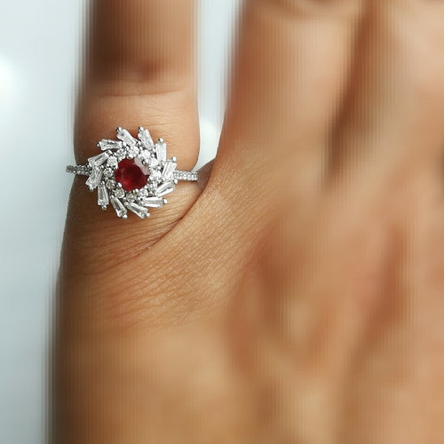 Ruby and White Sapphire Ring in Sterling Silver