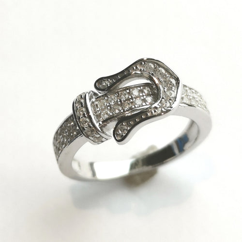 Buckle Ring Pave CZ In Sterling Silver Victorian Revival