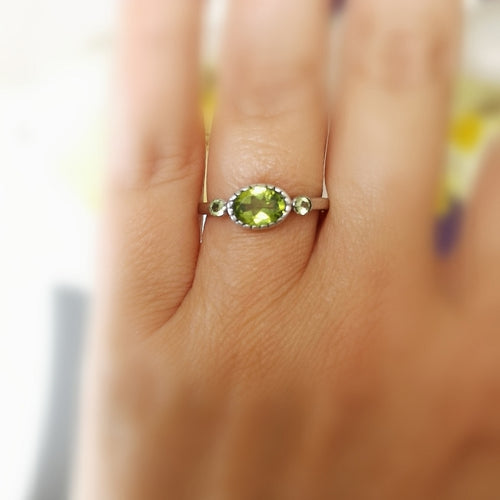 Oval Peridot Gemstone Ring in Sterling Silver