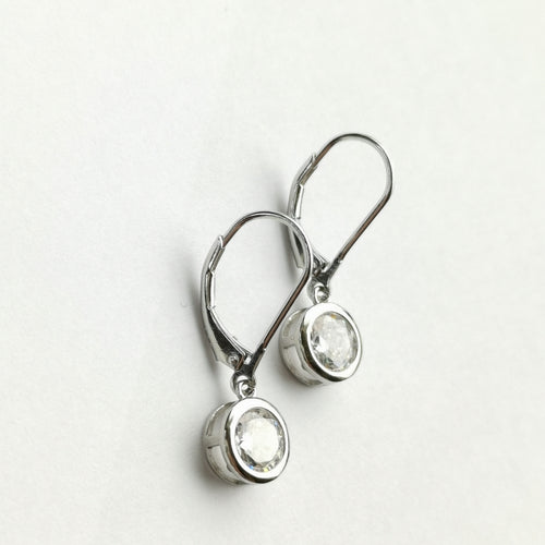 Sterling Silver CZ Dangle Earrings Lever Back