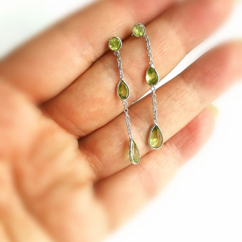 Apple Green Teardrop Peridot Earrings in Sterling Silver