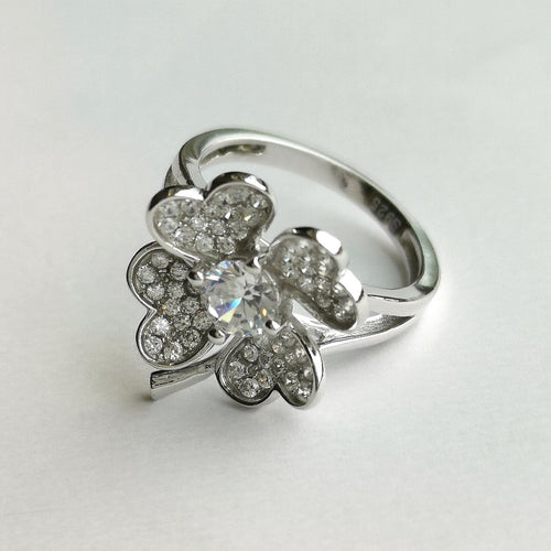 CZ Clover Flower Cocktail Ring in Sterling Silver