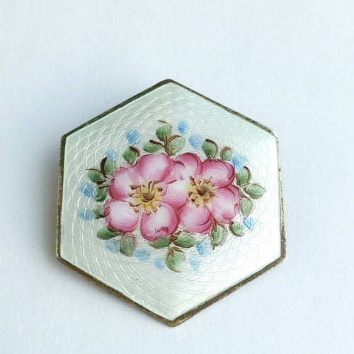 Antique Guilloche Enamel Hand Painted Brooch 1920's